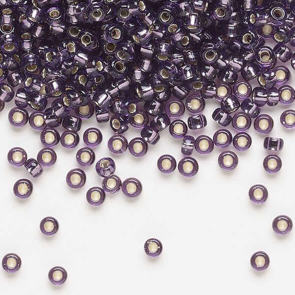 Seed bead, Miyuki, glass, pkg/250g, #8 rocaille, transparent silver-lined amethyst purple (RR-24). image number 0