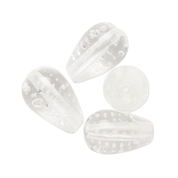 Bead, lampworked glass, transparent clear, 17x11mm teardrop. Sold per pkg of 4. image number 0