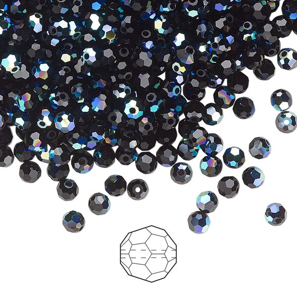 Bead 24pk jet AB, Preciosa Czech crystal 3mm round image number 0