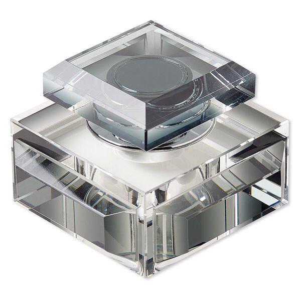 Diffuser, glass / foam / silver-finished brass, clear and black, 3-1/4 x 3-1/4 x 2-1/4 inch faceted square. Sold individually. image number 0