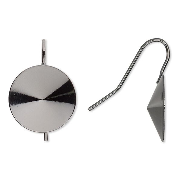 Ear wire 1pkg10 Almost Instant Jewelry®, 22mm / 16mm rivoli glue-in setting, 18-20 gauge gunmetal-finished brass 5 pair image number 0