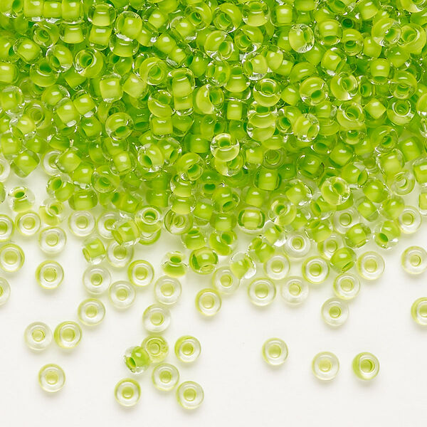 Seed bead, Preciosa Ornela Czech glass, pkg/50g, #8 rocaille, transparent terra intensive lime-lined clear, (08A54). image number 0