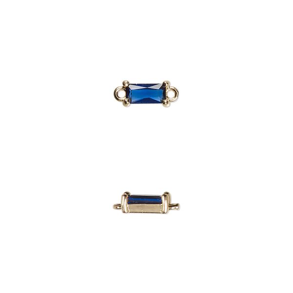 Link, glass and gold-finished brass, dark blue, 7.5x4mm faceted rectangle. Sold per pkg of 10. image number 0