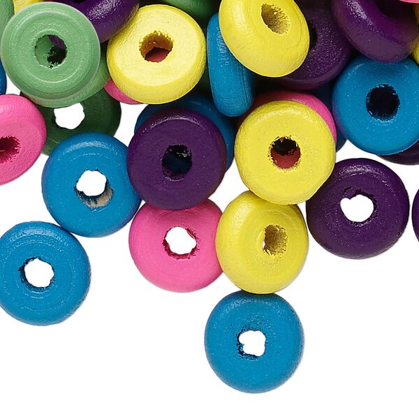 Bead mix, wood, mixed colors, 11x3mm rondelle. Sold per 90-gram pkg, approximately 560 beads. image number 0