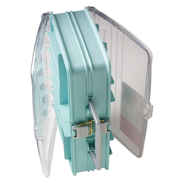 Tote, Plano® Creative Options, plastic, clear, teal and grey, 12-5/8 x 8-7/8 x 4-1/8 inches. Sold individually. image number 2