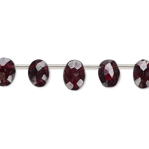 Bead, garnet (dyed), 8x6mm-9x7mm hand-cut top-drilled faceted flat oval, B- grade, Mohs hardness 7 to 7-1/2. Sold per pkg of 14 beads. image number 0