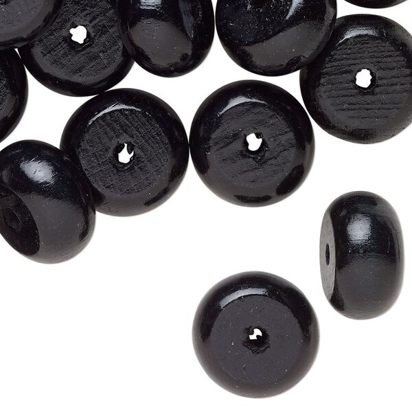 Bead, wood (dyed), black, 28x14mm-29x15mm rondelle. Sold per pkg of 30. image number 0