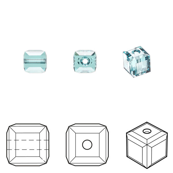 Bead 144pk light turquoise, Swarovski® 6mm cube 5601 image number 0