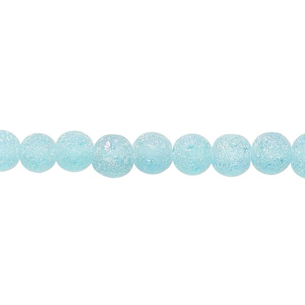 Bead, coated glass, translucent matte turquoise blue AB, 5-6mm uneven round. Sold per 15-1/2" to 16" strand. image number 0