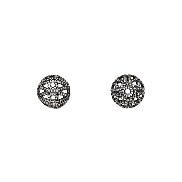 Bead, antique silver-plated brass, 8mm filigree round. Sold per pkg of 100. image number 0