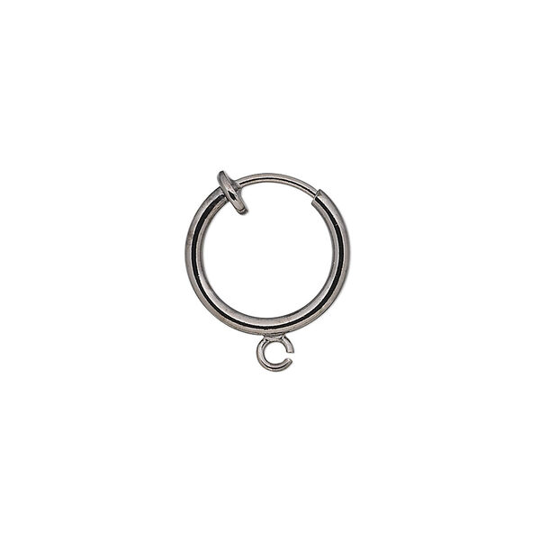 Earring, gunmetal-finished brass, 13mm round hoop with open loop and pierced-look spring closure. Sold per pair. image number 0