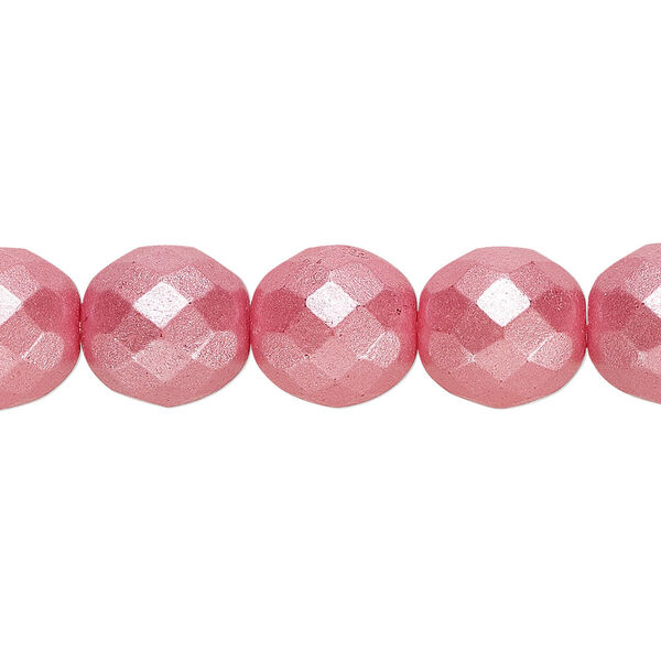Bead, Czech fire-polished dipped décor glass, pearlescent dusty rose, 12mm faceted round. Sold per pkg of 600 (1/2 mass). image number 0