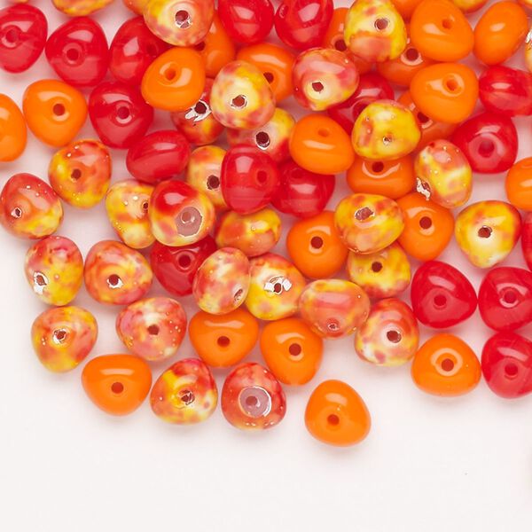 Bead mix glass 102pk 5x4mm-6x5mm triangle rondelle, opaque yellow-orange orange red-orange image number 0
