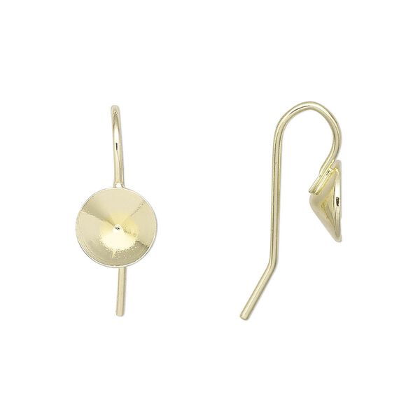 Ear wire fishhook 1pkg10 Almost Instant Jewelry®, 16mm / SS39 rivoli glue-in setting, 19 gauge gold-finished brass 5 pair image number 0