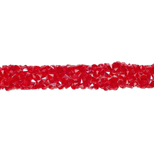 Tube, PVC plastic and glass rhinestone, transparent red, 6-7mm wide. Sold per 8-inch section. image number 0