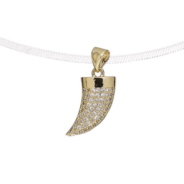 Pendant, cubic zirconia and gold-finished brass, clear, 14x10.5mm single-sided talon. Sold individually. image number 0