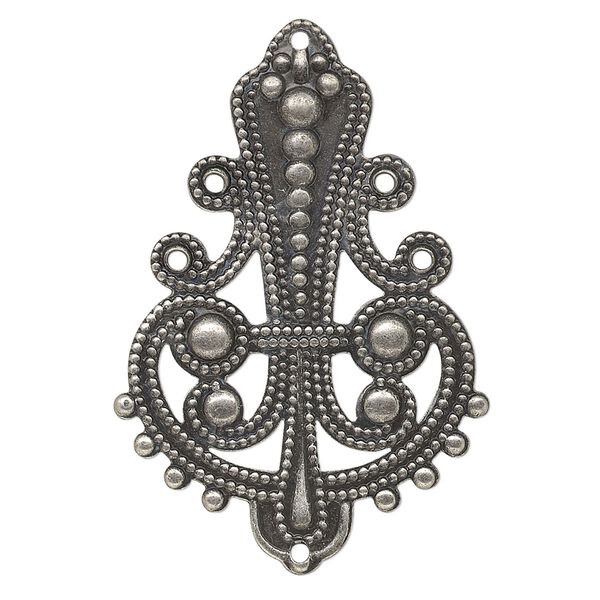 Focal, antique silver-plated steel, 40x27mm double-sided filigree teardrop, 6 loops. Sold per pkg of 10. image number 0