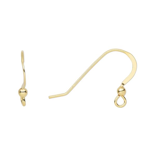 Ear wire fishhook 1pkg4 sterling silver, 15mm flat / 2.5mm ball / open loop, 21 gauge "vermeil" 2 pair image number 0