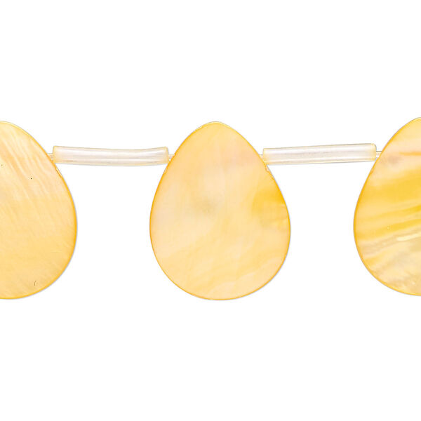 Bead, mother-of-pearl shell (dyed), orange, 19x8mm-20x10mm top-drilled flat teardrop, Mohs hardness 3-1/2. Sold per 15-inch strand, approximately 20 beads. image number 0