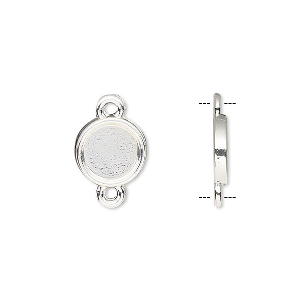 Link, silver-finished brass, 10mm single-sided round with 8mm round setting. Sold per pkg of 10. image number 0