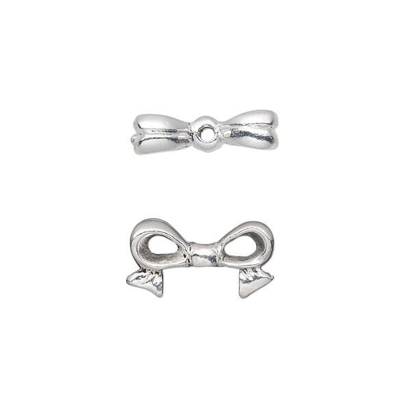 Bead, silver-plated pewter (tin-based alloy), 16x9mm bow, fits 8mm cube bead. Sold per pkg of 4. image number 0