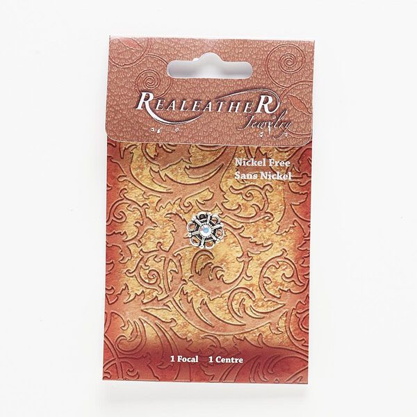Component, antiqued silver-finished steel / "pewter" (zinc-based alloy) / glass, clear AB, 13mm flower with screw fastener. Sold individually. image number 0