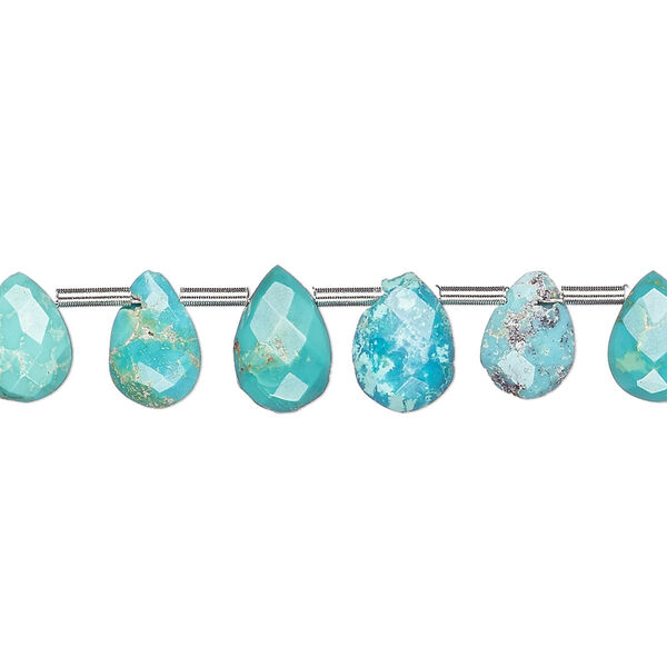 Imperial crown turquoise 1pkg22, hand-cut top-drilled faceted puffed teardrop bead natural C grade, 7x5mm-11x7mm image number 0