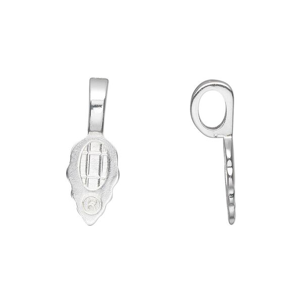Bail, Aanraku®, glue-on, silver-plated "pewter" (zinc-based alloy), 21.5x7mm with 12x7mm leaf flat base. Sold per pkg of 25. image number 0