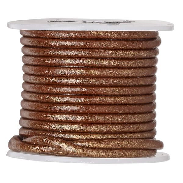 Cord, leather (coated), metallic copper, 2mm. Sold per 25-yard spool. image number 0