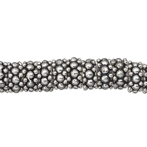 Bead, antique silver-plated copper, 9x4mm beaded rondelle. Sold per 1-troy ounce pkg, approximately 25 beads. image number 0