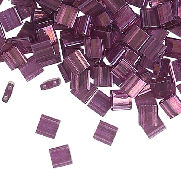 Seed bead, TILA®, glass, pkg/40g, 5mm full tila square, translucent gold luster light amethyst, (TL-316). image number 0
