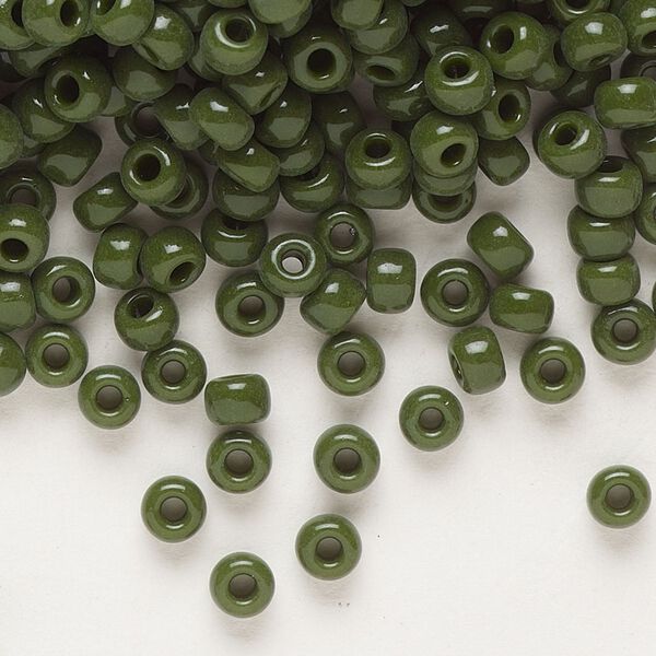 Seed bead, Miyuki, glass, pkg/25g, #6 rocaille, opaque avocado, (RR-501). image number 0