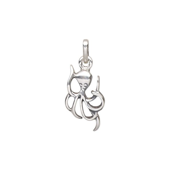 Charm, antique sterling silver, 16x10mm single-sided octopus. Sold individually. image number 0