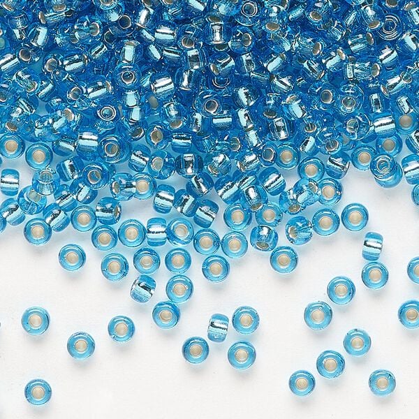 Seed bead, Miyuki, glass, pkg/250g, #8 rocaille, transparent silver-lined ocean blue (RR-2429). image number 0