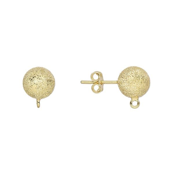 Earstud 1pkg2 sterling silver, 8mm stardust ball / closed loop / earnuts, gold-finished 1 pair image number 0