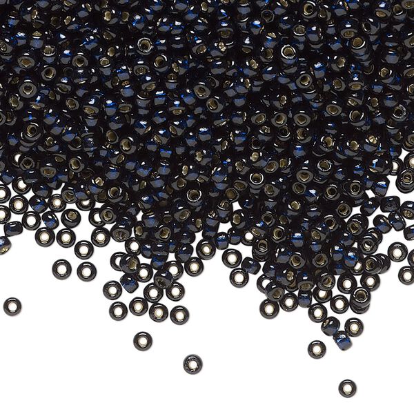 Seed bead, Miyuki, glass, pkg/25g, #11 rocaille, Duracoat® transparent silver-lined dark navy blue, (RR-4282). image number 0