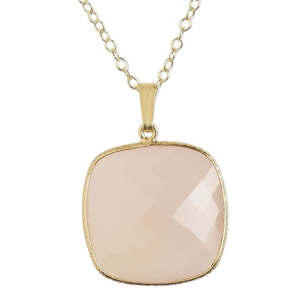 Necklace, Create Compliments®, pink chalcedony (dyed) and gold-finished sterling silver, 21.5mm square, 18 inches with springring clasp. Sold individually. image number 0