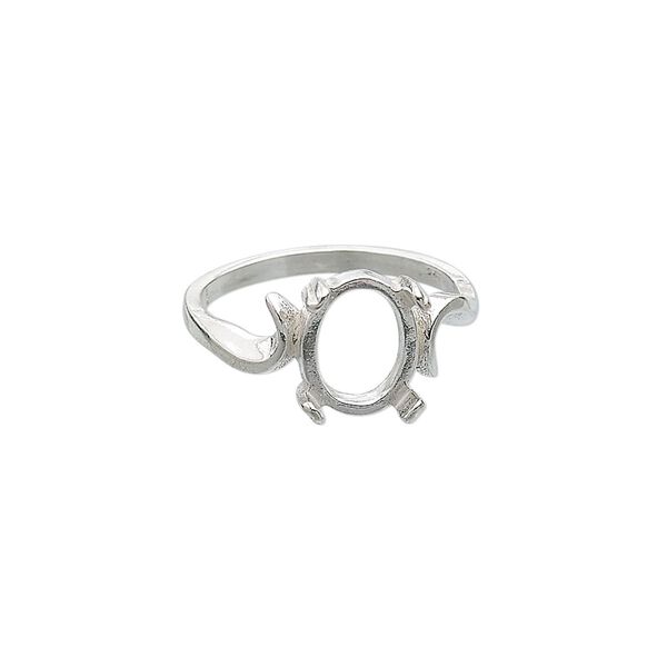 Ring, Sure-Set™, sterling silver, swirl band with 10x8mm 4-prong oval setting, size 8. Sold individually. image number 0