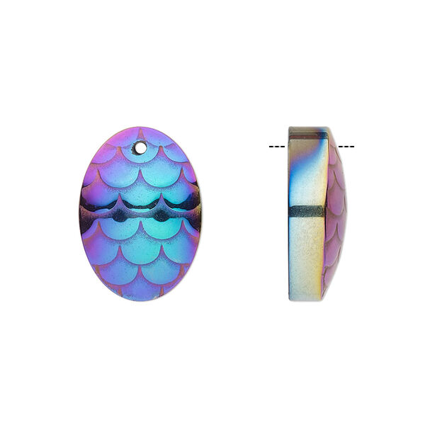 Hemalyke™ 1pkg1, electroplated scale design half domed oval drop 18x13mm image number 0