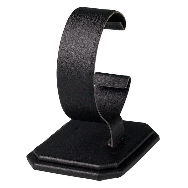 Display, watch and bracelet, leatherette, black, 2-7/8 x 2-5/8 x 2 inches. Sold individually. image number 0