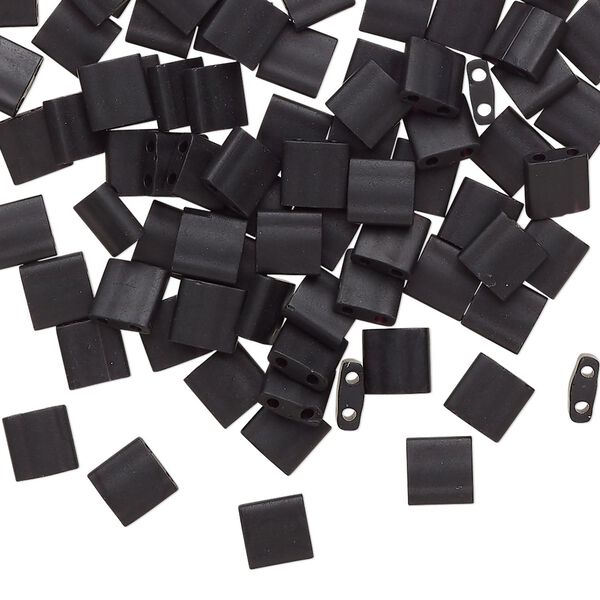 Seed bead, TILA®, glass, pkg/250g, 5mm full tila square, opaque matte black, (TL-401F). image number 0