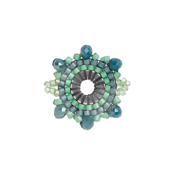 Link, Creative Touch, glass, green / lime green / grey, 22mm double-sided snowflake. Sold individually. image number 0