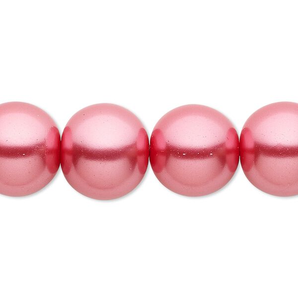 Bead, crystal pearl, bright pink, 14mm round. Sold per 15-1/2" to 16" strand, approximately 25 beads. image number 0