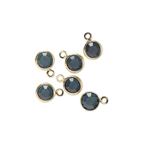 Drop, glass rhinestone and gold-finished brass, zircon blue, 6-6.5mm faceted round. Sold per pkg of 6. image number 0