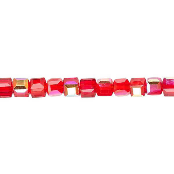 Bead 1pk 18 facets translucent red AB, Celestial Crystal® 4mm cube 15.5-16 inch image number 0