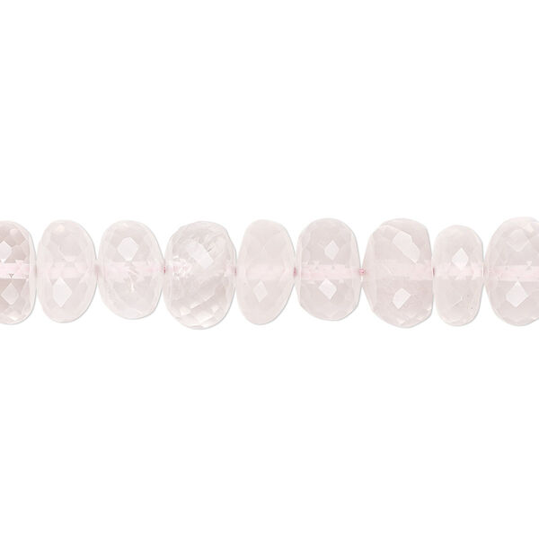 Bead, rose quartz (natural), 9x5mm-10x7mm hand-cut micro-faceted rondelle, B+ grade, Mohs hardness 7. Sold per 8-inch strand. image number 0