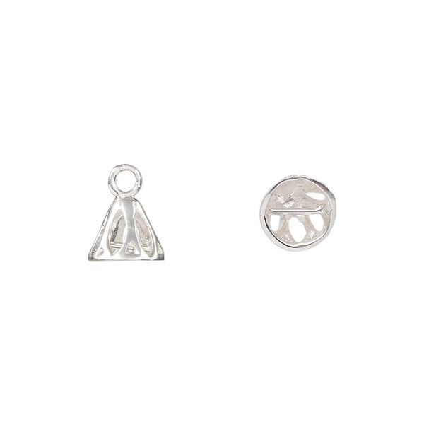 End cap, sterling silver, 8x7mm cutout cone with cross bar inside, 6mm inside diameter. Sold individually. image number 0
