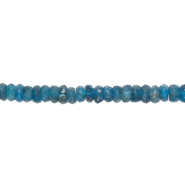 Neon blue apatite 1pkg1, hand-cut faceted matte rondelle bead natural medium to dark 13 inch 4x2mm-5x3mm image number 0