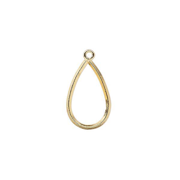 Drop, gold-plated brass, 17x11mm diamond wire open teardrop. Sold per pkg of 10. image number 0