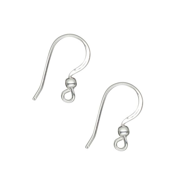 Ear wire fishhook 1pkg8 silver-plated, 16mm flat / 2.5mm ball / open loop, 21 gauge brass 4 pair image number 0